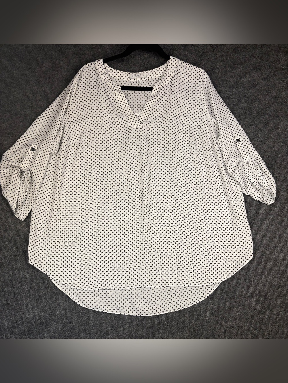 Chaus New York White Blouse with Black Dot Print